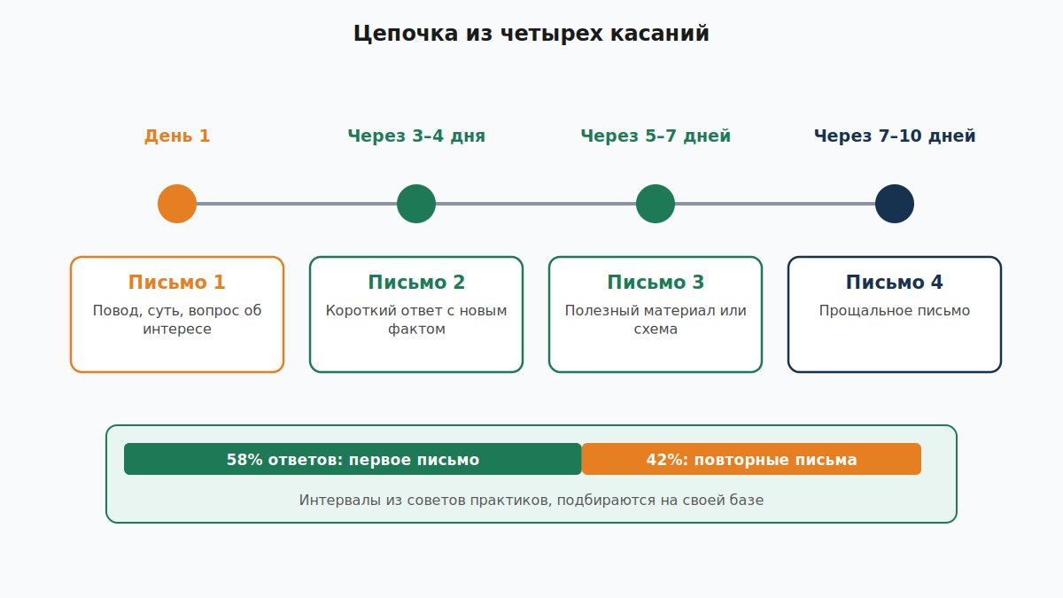 Цепочка из четырех касаний холодной рассылки с интервалами по дням