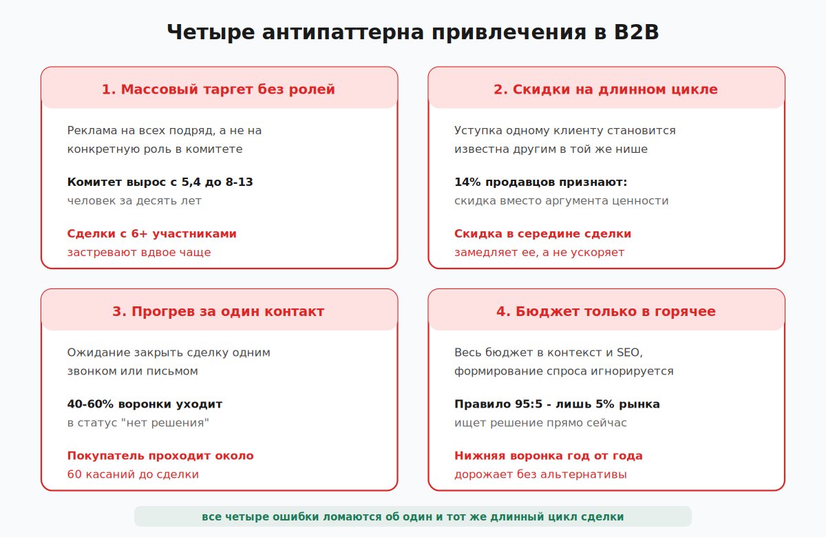 Четыре типичных антипаттерна привлечения клиентов на длинном цикле B2B-сделки