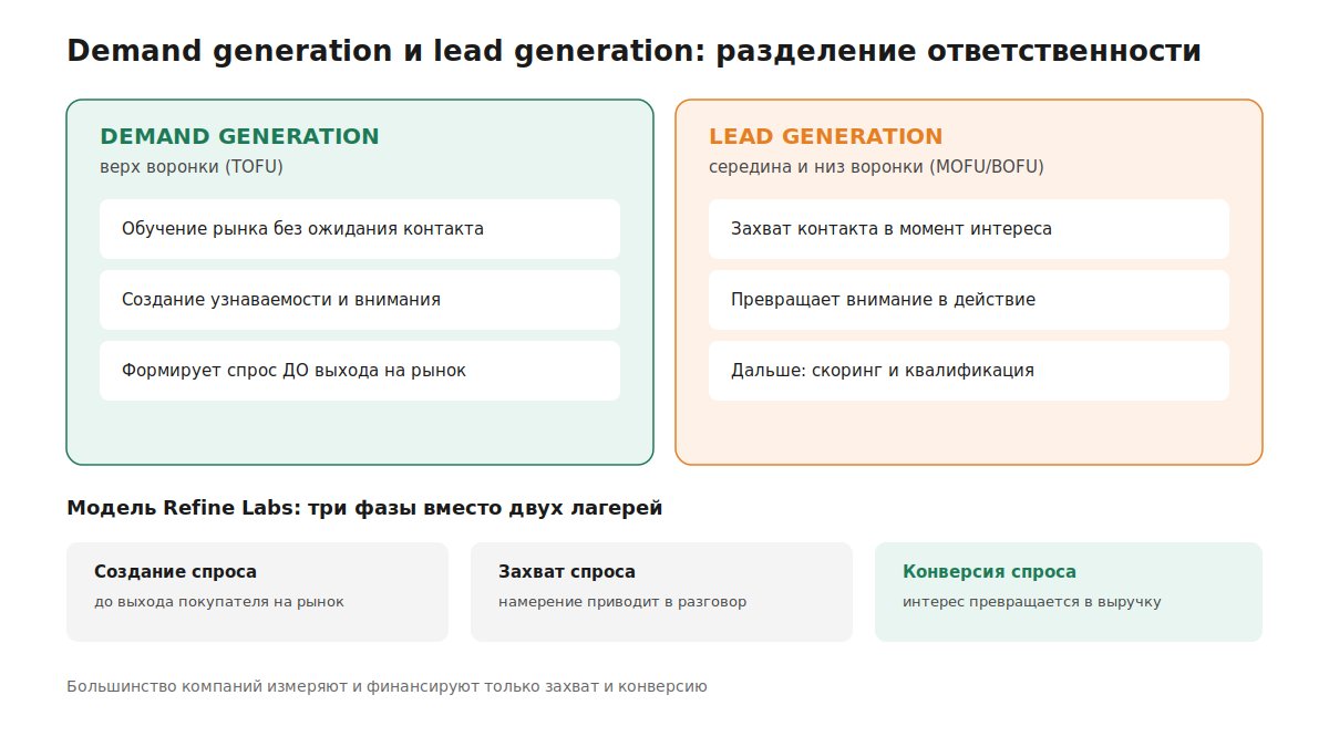 Разделение ответственности demand generation и lead generation по воронке