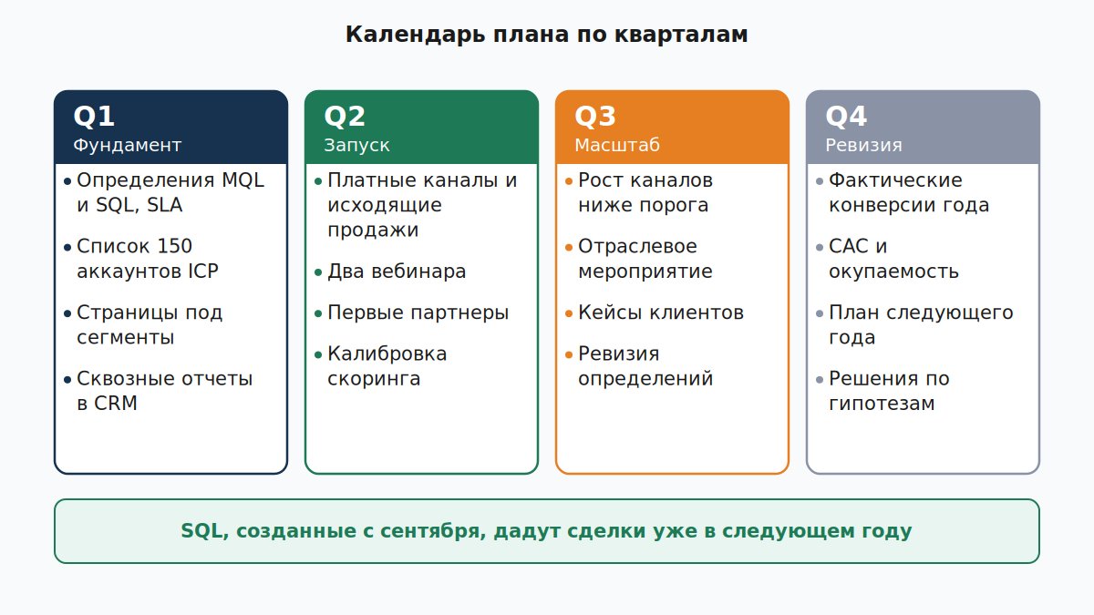 Календарь плана по четырем кварталам от фундамента до ревизии