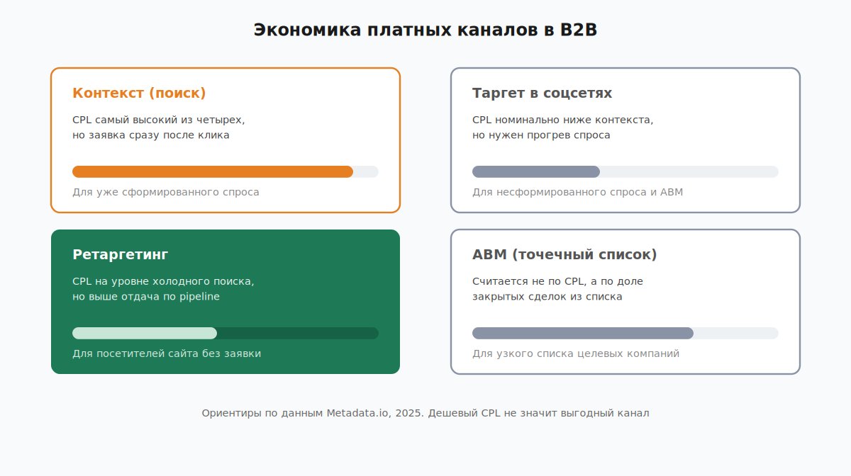 Экономика платных каналов B2B по CPL, скорости входа и типу спроса